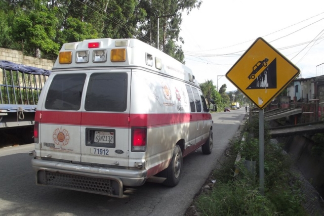 Approaching a steep incline driving an ambulance