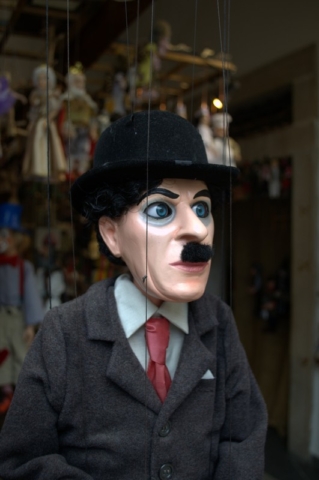A Charlie Chaplain marionette in Prague