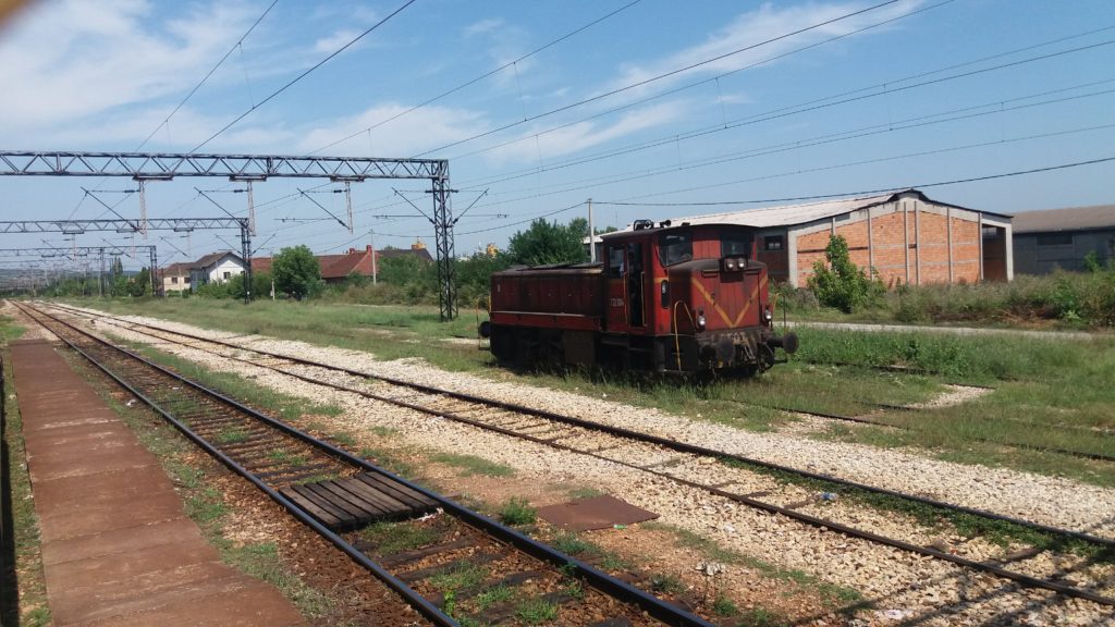 An engine on a train siding