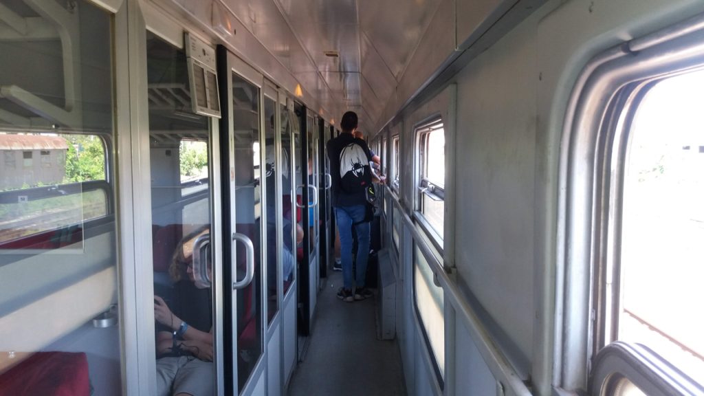 Inside a train carriage Belgrade to Sofia